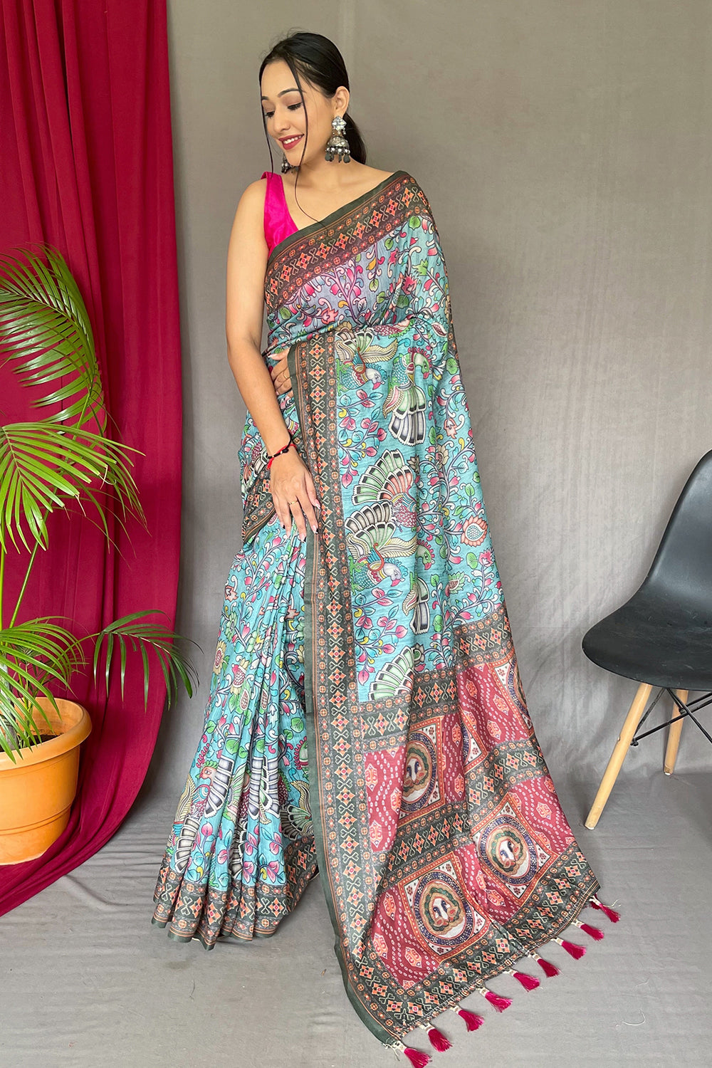 Buy Madhubani Hand Painted Pure Tussar Sari Saree With Blouse Piece Online  in India - Etsy | Blouse piece, Sari, Saree