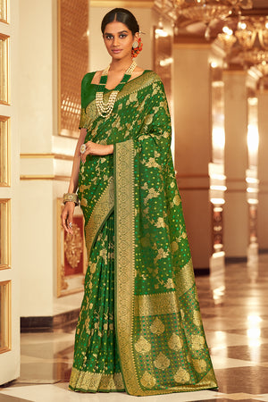 Emerald Green Chiffon Saree