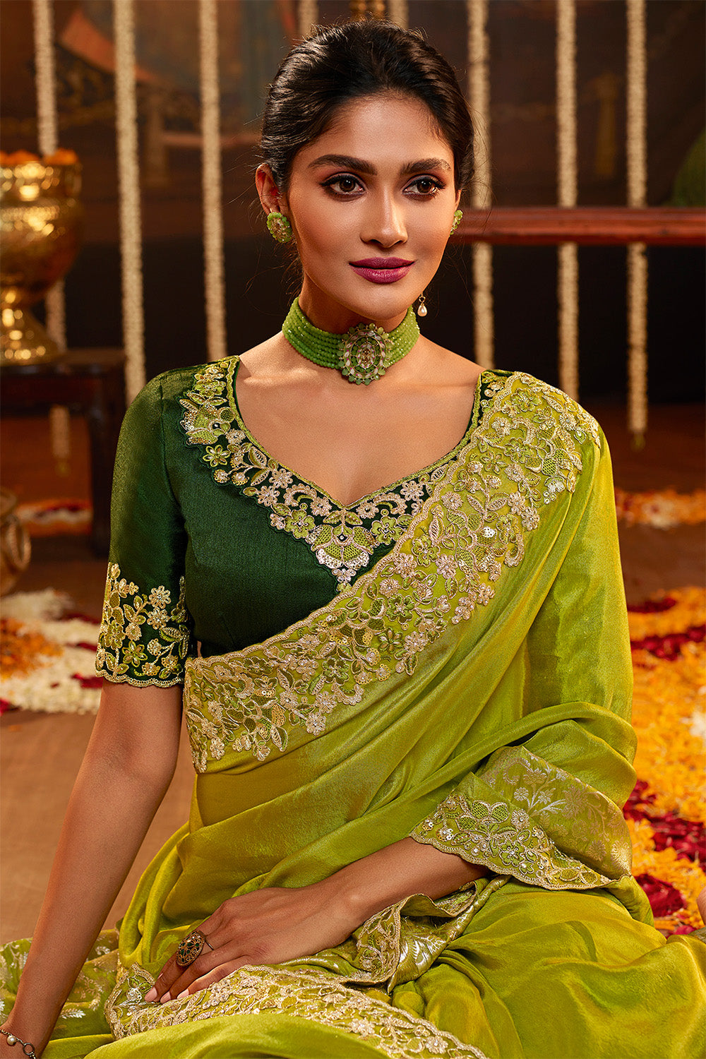 Pista Green Soft Banarasi Silk Saree with Richness of Golden Zari Work –  BharatSthali