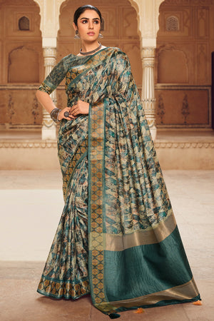 Pine Green Digital Print Saree