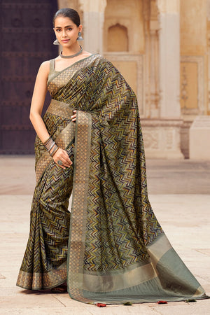 Army Green Digital Print Saree