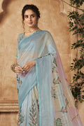 Powder Blue Organza Silk Saree