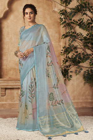 Powder Blue Organza Silk Saree