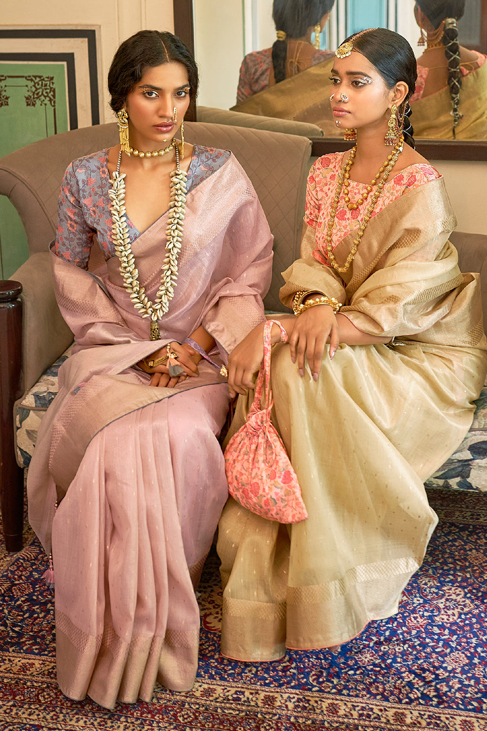 Pink Tissue Silk Saree With Blouse|Shop Tissue Saree Online|Jhakhas.com