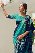 Turquoise Blue Digital Print Saree