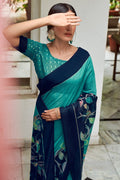 Turquoise Blue Digital Print Saree