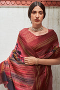 Coral Pink Digital Print Saree