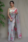 Coin Grey Organza Saree