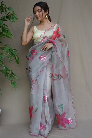 Coin Grey Organza Saree