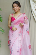 Pastel Pink Organza Saree