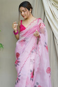 Pastel Pink Organza Saree