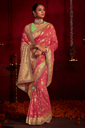 Thulian Pink Khadi Silk Saree