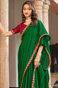 Emerald Green Satin Saree