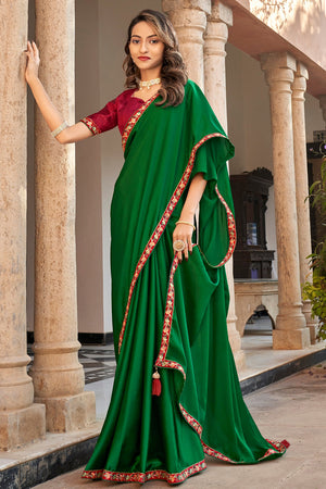 Emerald Green Satin Saree