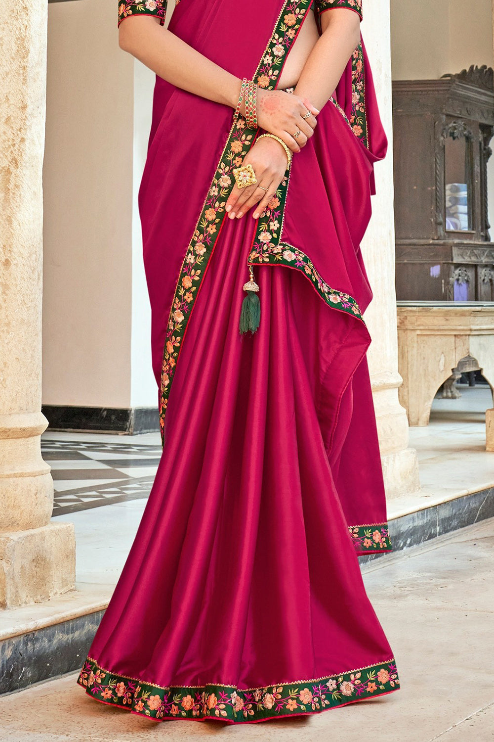 Buy Wine Maroon Satin Saree With Velvet Blouse Online - SARV08608 | Andaaz  Fashion