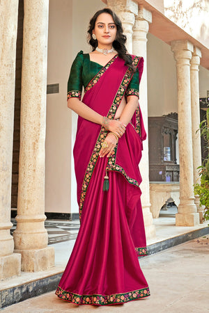 Red And Green Satin Saree