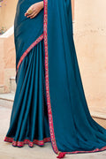 Blue And Red Satin Saree