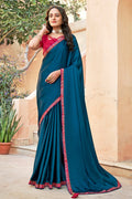 Blue And Red Satin Saree