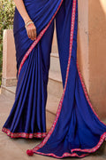 Navy Blue Satin Saree