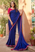 Navy Blue Satin Saree