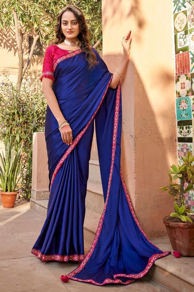 Chiffon Silk Navy Blue Plain Saree in Balaghat at best price by Nilkanth  Knitting - Justdial