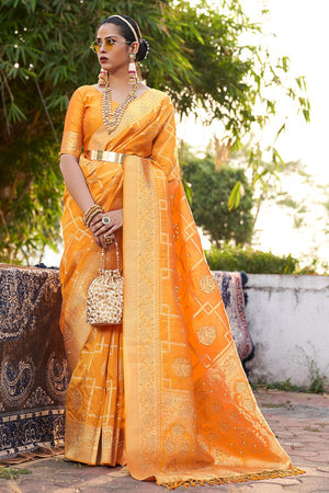 Bright Yellow Banarasi Saree