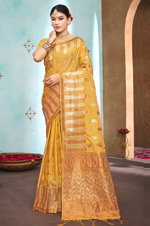 Merigold Yellow Banarasi Saree