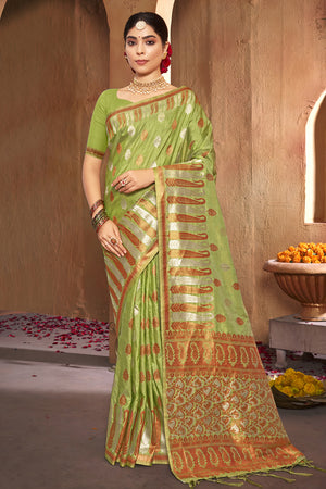 Lime Green Banarasi Saree