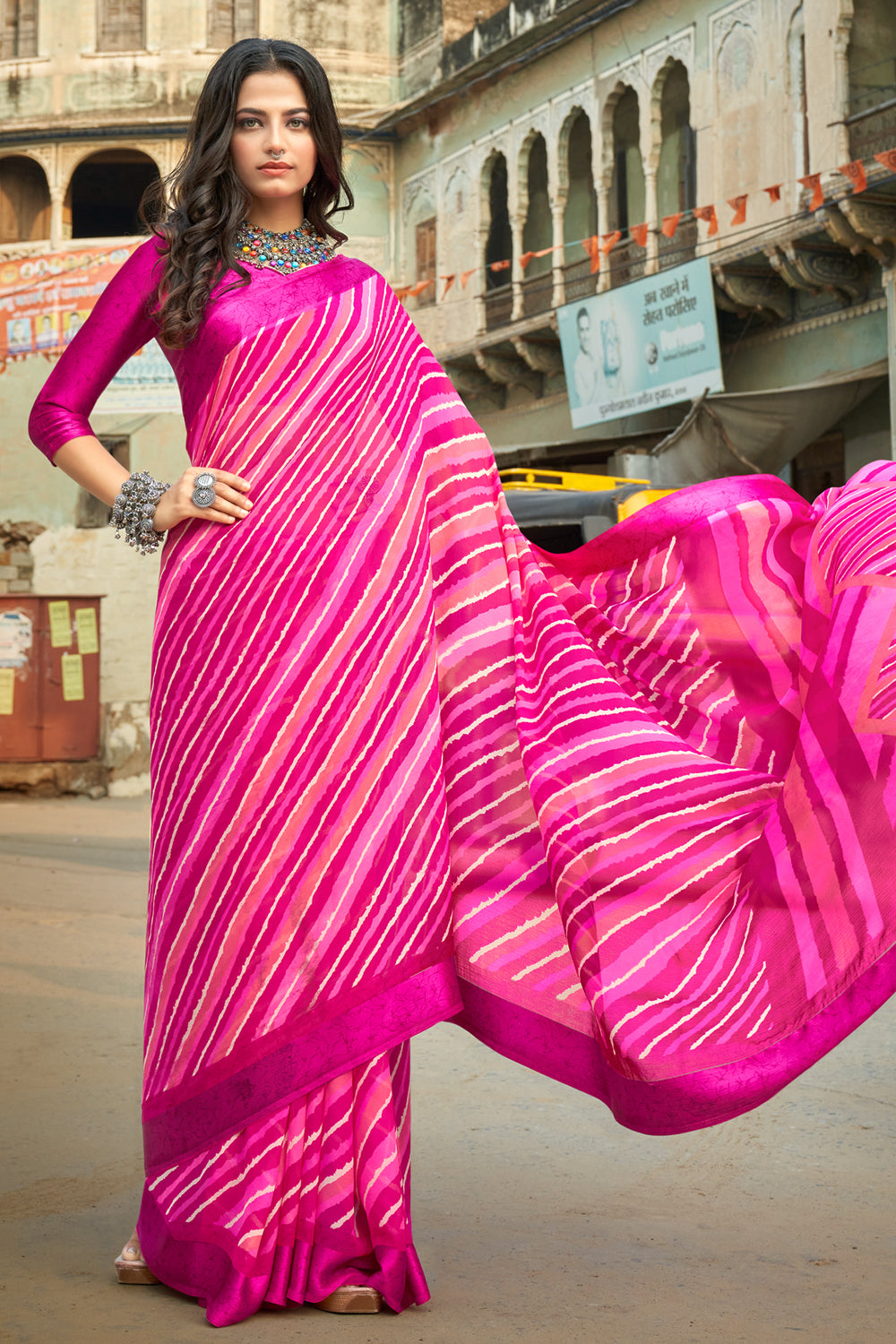 Hot Pink Chandani Leheriya Saree – kreationbykj