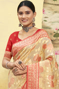 Red And Beige Cotton Saree