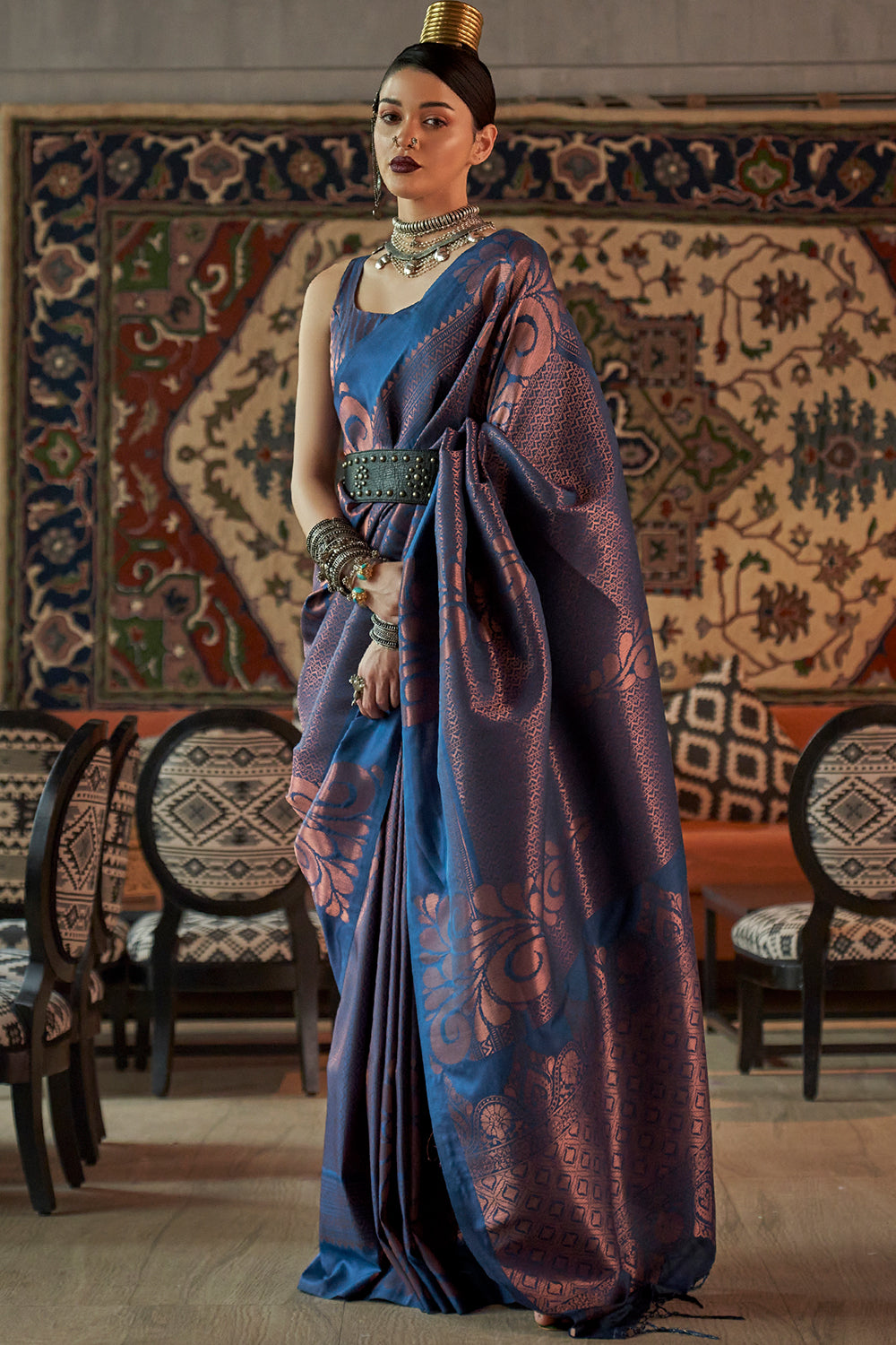 Peacock blue Light Weight Kanchivaram Silk saree - Prasiddhi Silks