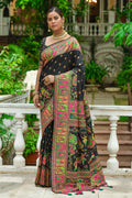 Jet Black Banarasi saree