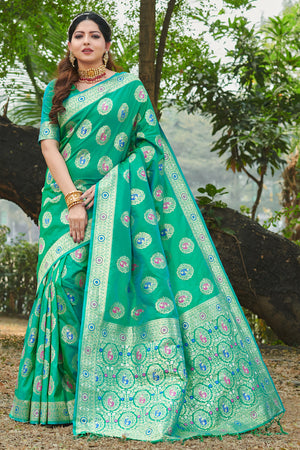 Teal Green Organza Saree