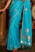 Sky Blue Satin Saree