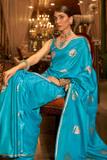 Sky Blue Satin Saree