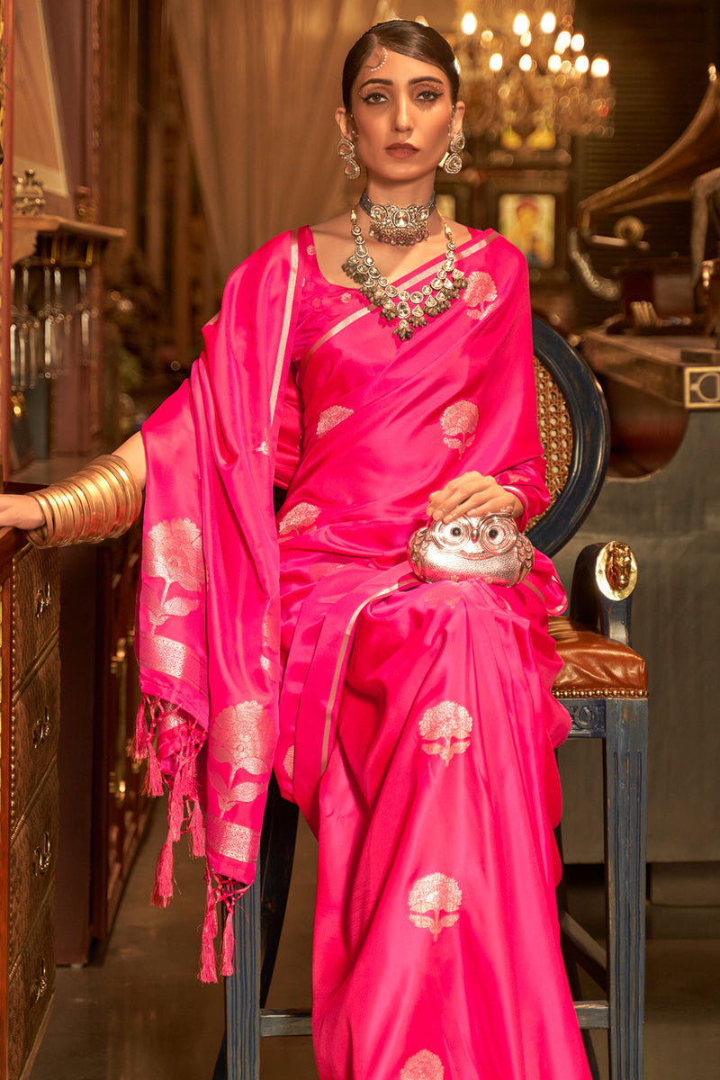 Buy Hot Pink Satin Saree online-Karagiri