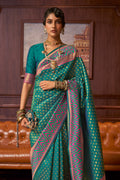 Pine Green And Pink Banarasi Saree