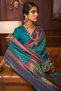 Pine Green And Pink Banarasi Saree