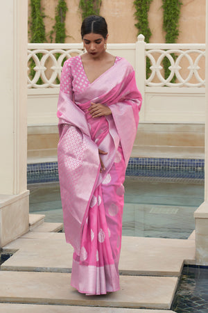 Flamingo Pink Linen Saree