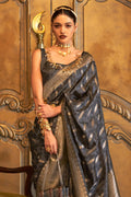 Lead Grey Satin Saree