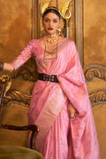 Flamingo Pink Satin Saree