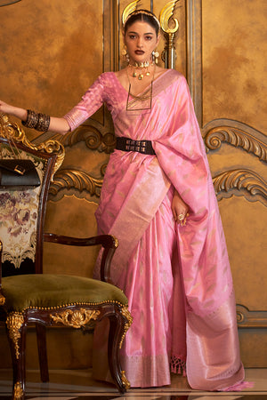 Flamingo Pink Satin Saree