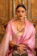 Flamingo Pink Satin Saree