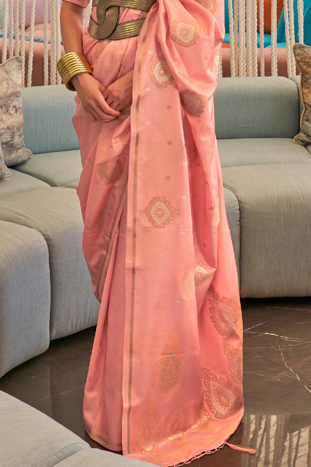 Peach Satin Saree With Blouse 271066