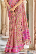 Salmon Pink Digital Print Saree