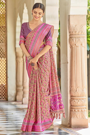 Salmon Pink Digital Print Saree