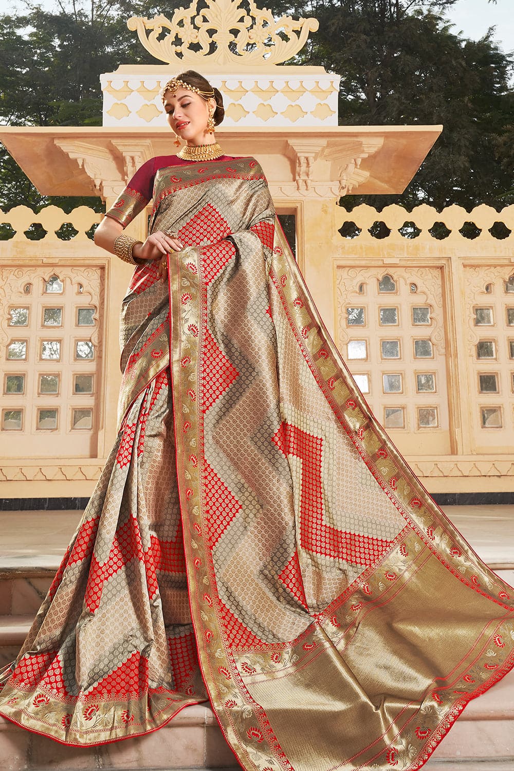 Buy Bronze Orange Banarasi Saree online-Karagiri. Beautiful banarasi saree.  – Karagiri Global