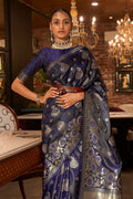 Blue Satin Silk Saree