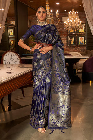 Midnight Blue Satin Silk Saree