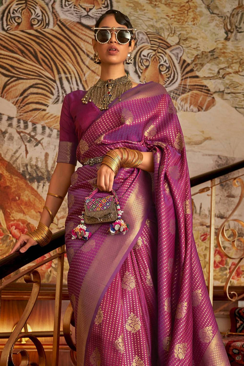 Buy Magnta Purple Kanjivaram Saree online-Karagiri